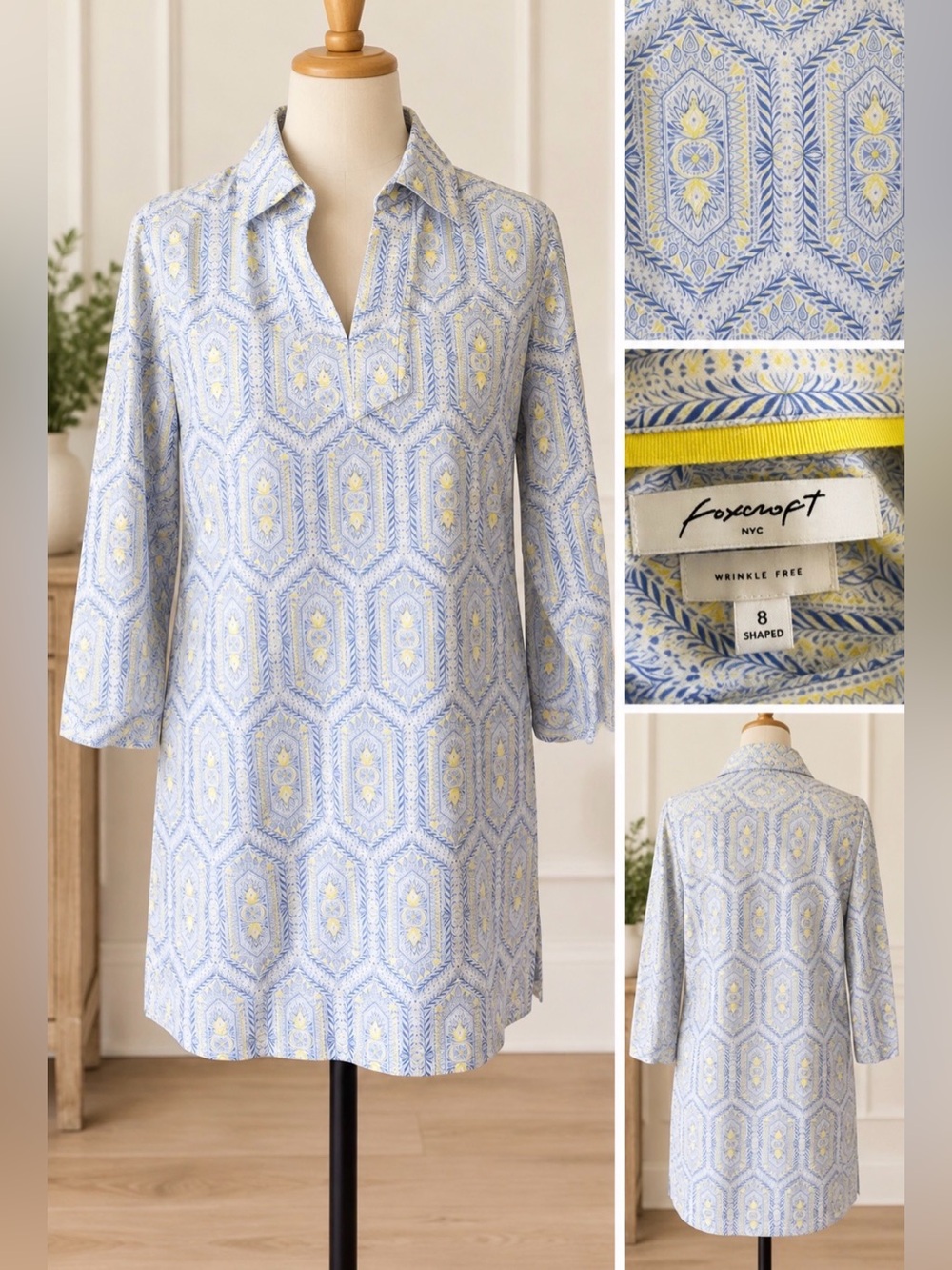 Foxcroft NYC Printed Tunic Shirt – Sz 8